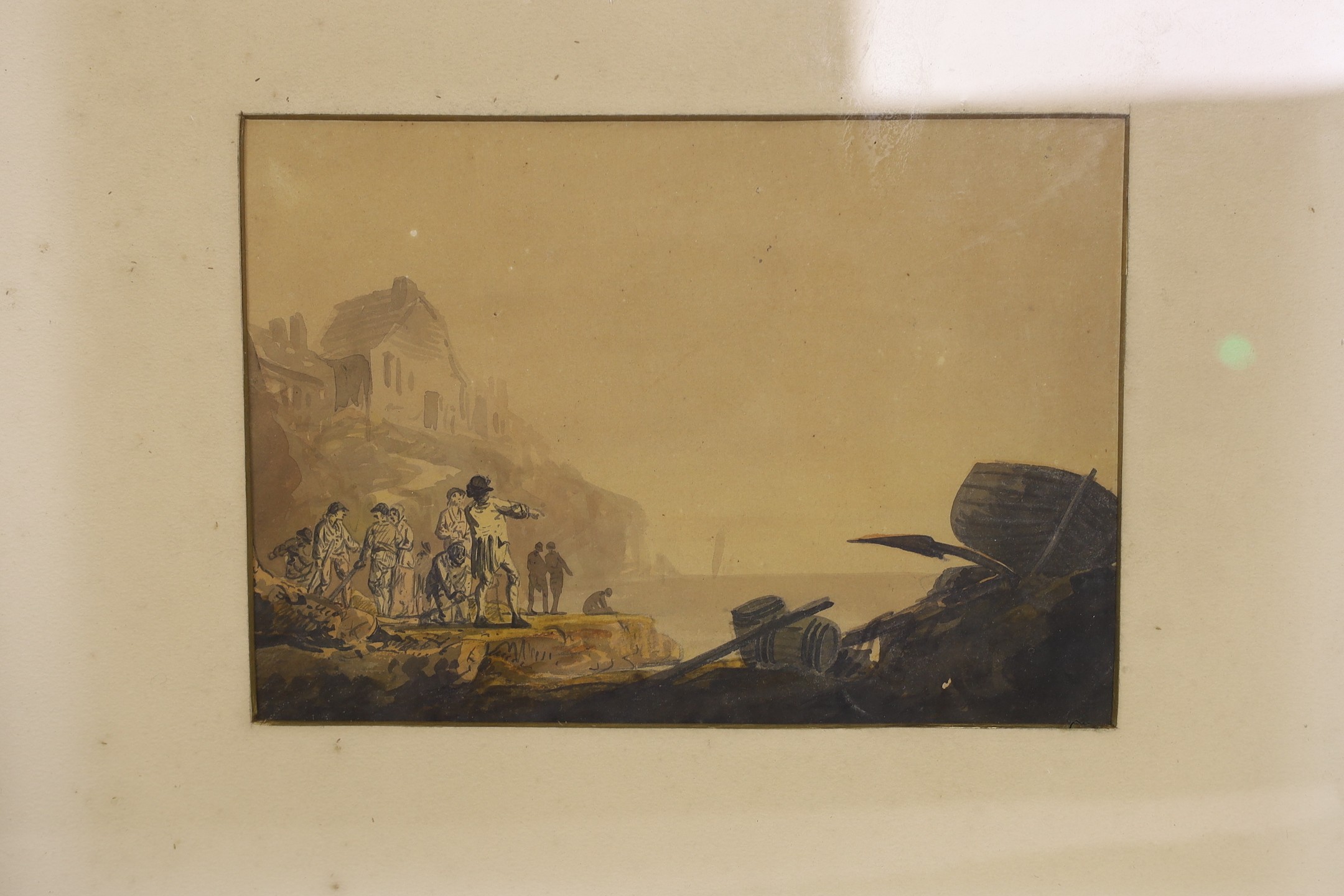 William Payne (1760-1830), three watercolours, harbour scenes, one inscribed and one unframed, largest 16 x 22cm (3)